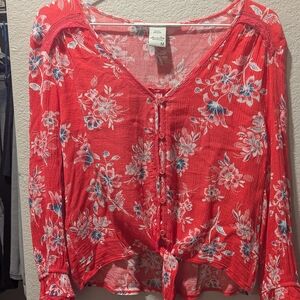 American Rag Red Floral Blouse